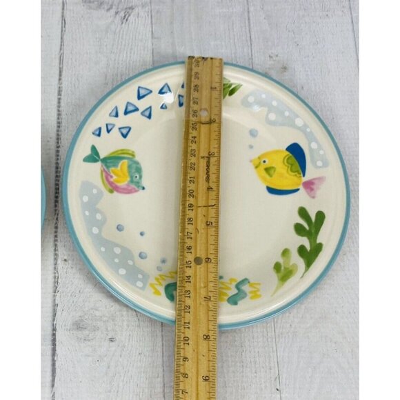 Studio Nova BARRIER REEF Y2310 Two Fish Plants Aqua Stoneware Salad Plates Set 4 - Picture 7 of 11